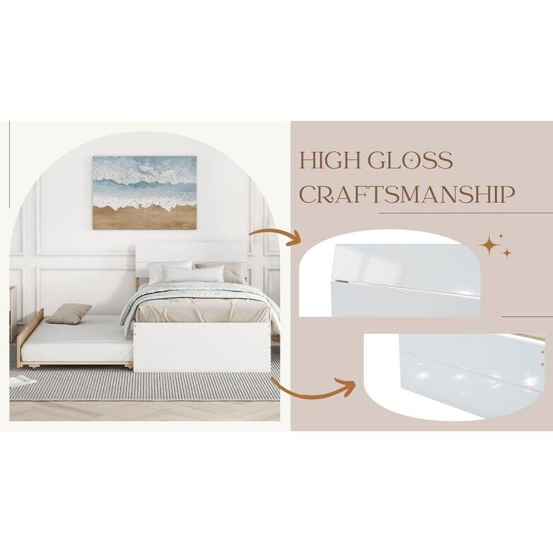 Twin Size Wooden Platform Bed Frame with Twin Size Trundle Bed