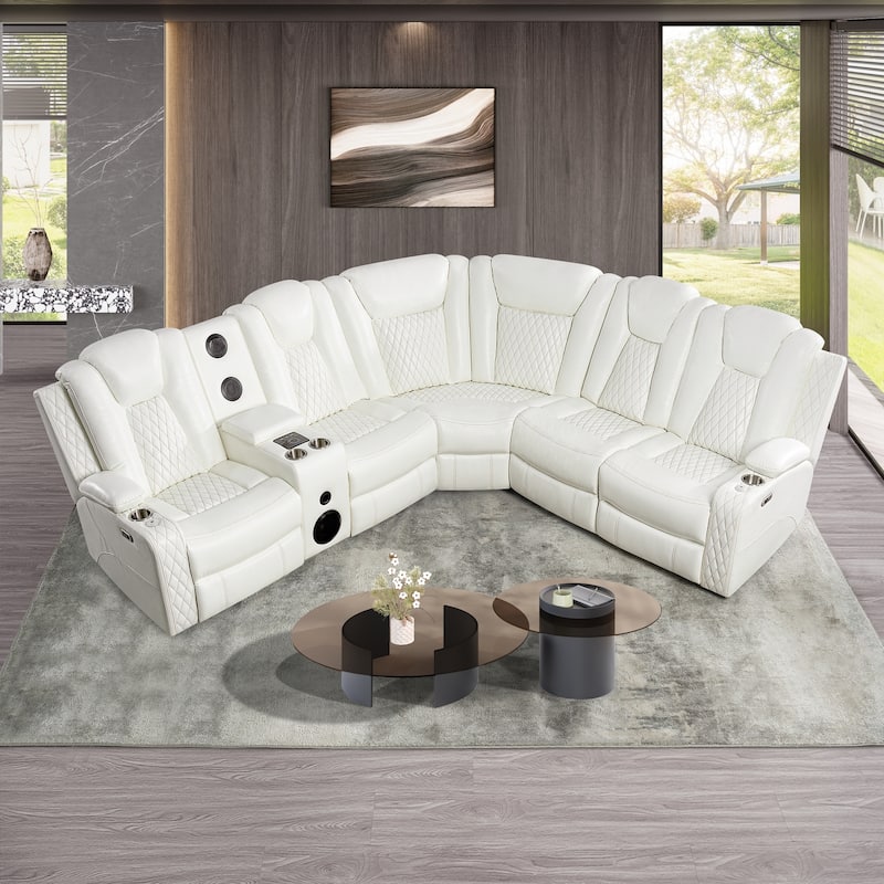 Premium Air Leather Home Theater Loveseat with LED Lights, Recliner with Built-in Speakers & Wireless Charging