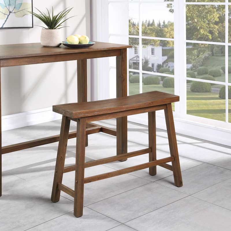 Sonoma Wood Saddle Dining Bench - Chestnut Wire-Brush