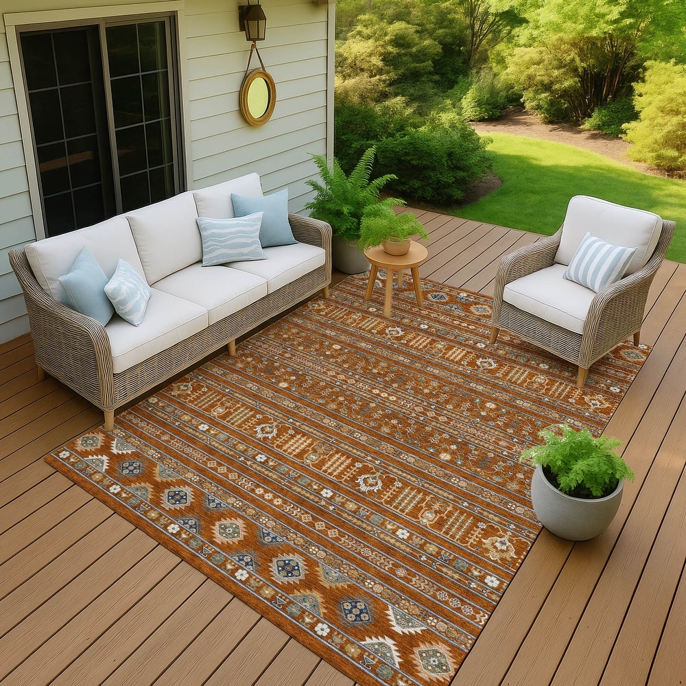Machine Washable Indoor/ Outdoor Boho Moroccan Chantille Rug