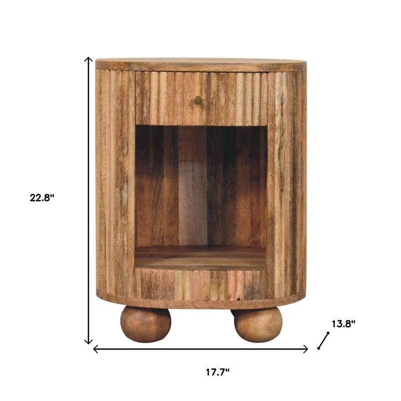 HomeRoots 23" Natural Solid Wood Oval Ribbed Texture One Drawer Nightstand
