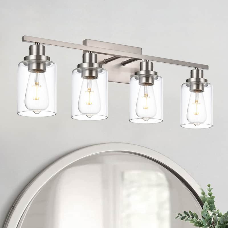 Wall Light Brushed Nickel Bathroom Vanity Lights, E26 Modern Bathroom Light Fixtures with Clear Glass Shade, Wall Lights