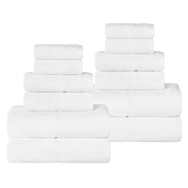 Superior Lodie Cotton Jacquard Solid and Two-Toned 12 Piece Towel Set