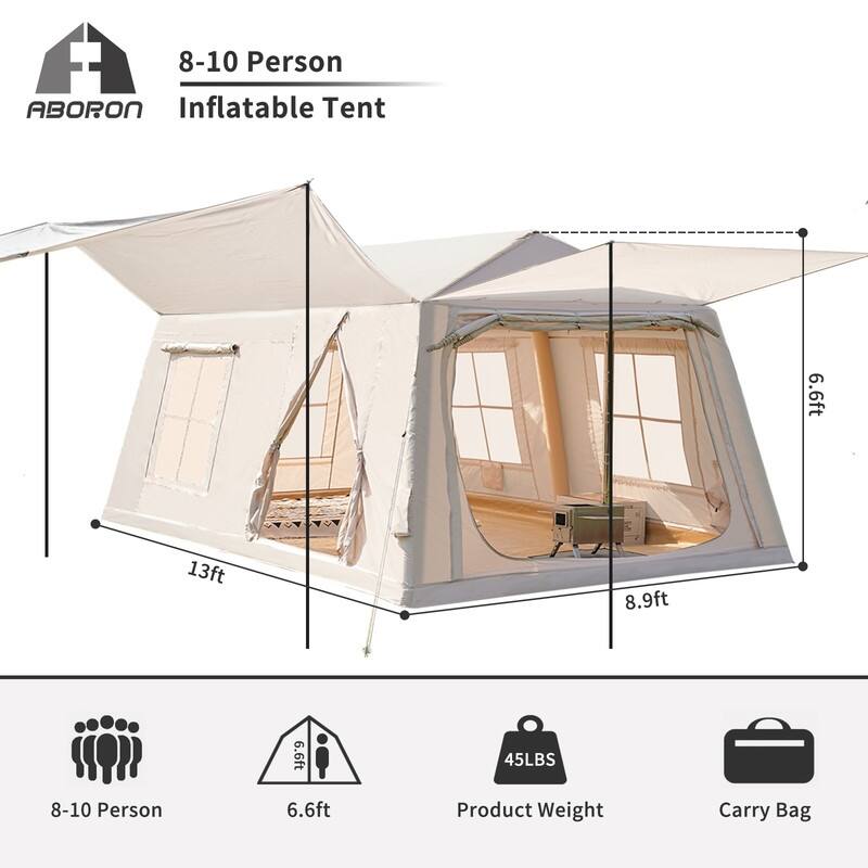 8-10 Person Inflatable Camping Tent with Oversized Awning, Easy Setup