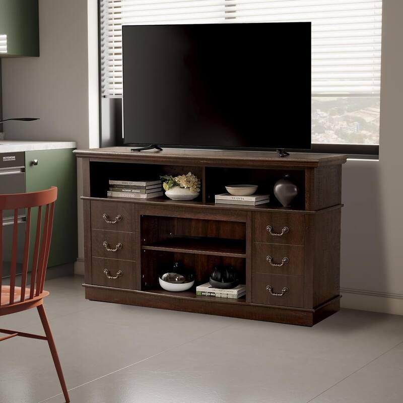 Roomfitters Traditional TV Media Stand, Farmhouse Rustic Entertainment Console, Up to 65" TV, Open and Closed Storage Space
