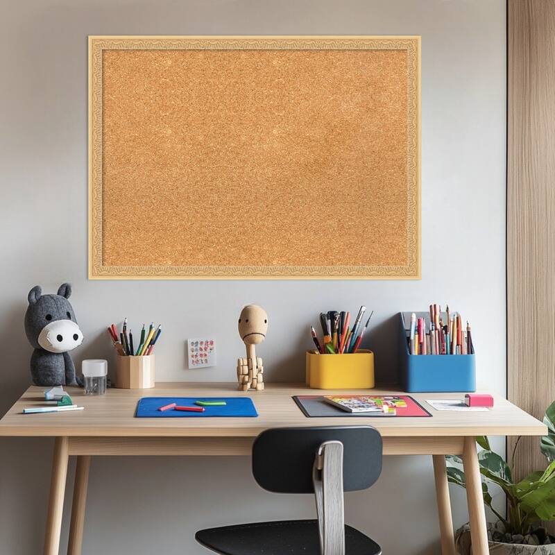 Bethany Gold Wood Framed Cork Board - Bulletin Board, Organization Board, Pin Board