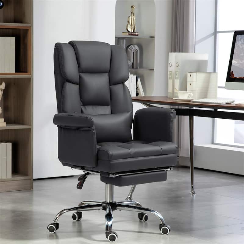 PU Leather Office Chair with Recline, Footrest and Lumbar - 27.2" W x 25.6" D x 42.1" - 45.3" H