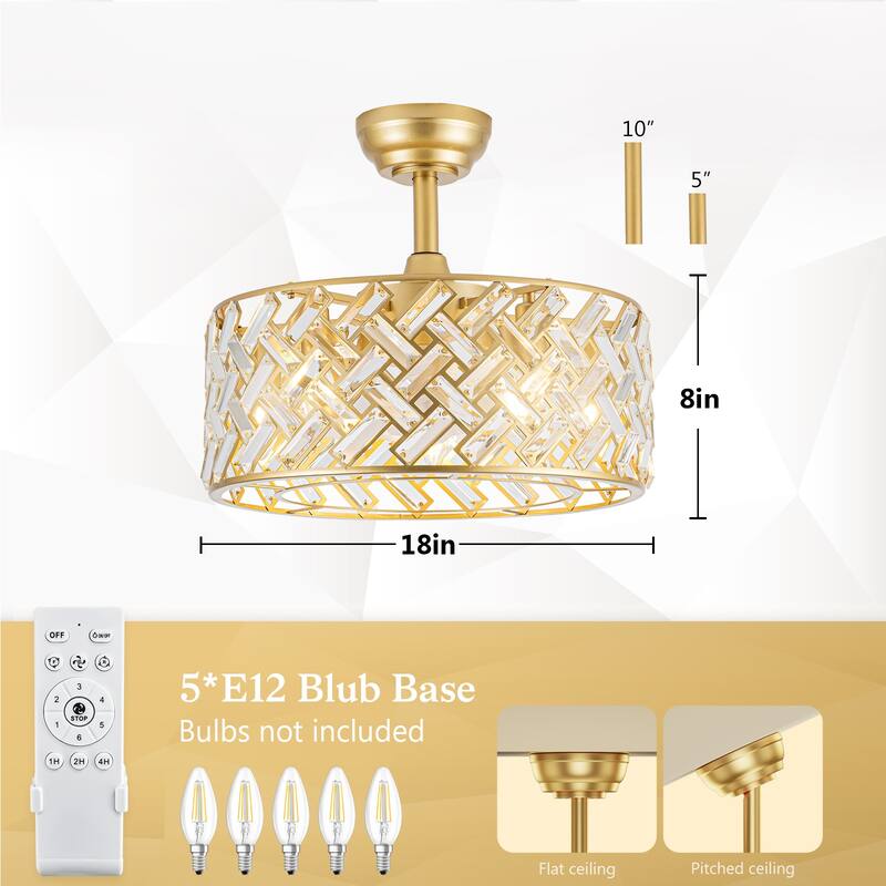 18" Crystal Cage Ceiling Fan With Remote Control ,Quiet Motor Fan Light,Indoor Crystal Chandelier Ceiling Fan