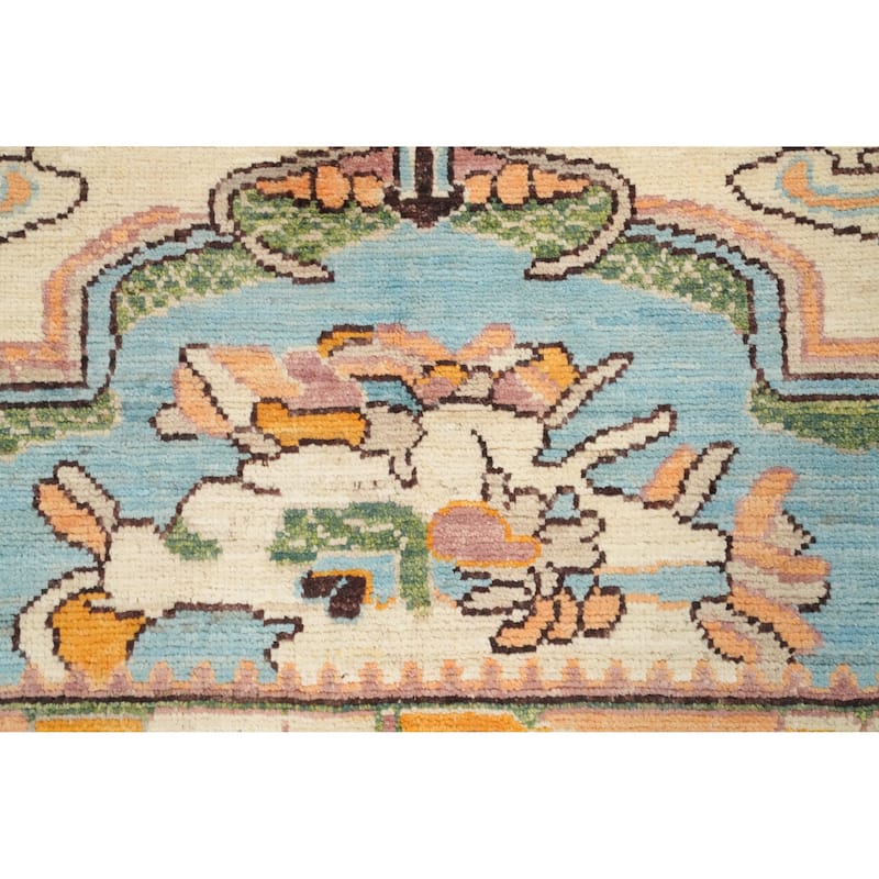 Hand Knotted Oriental 100% Wool Carpet Transitional Geometric Beige & Ivories Oushak Area Rug - 9' 11'' X 10' 1''