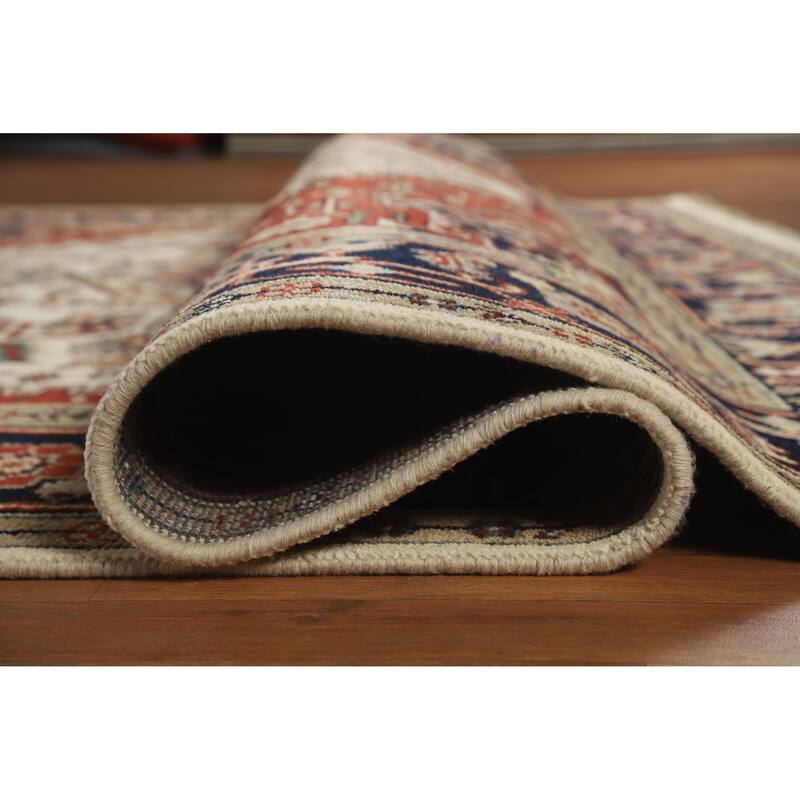 Geometric Ivory Heriz Serapi Indian Area Rug Handmade Wool Carpet - 8'0" x 9'9"