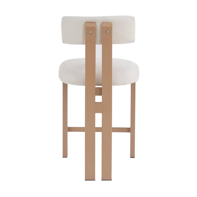 Roomfitters Stylish Round Counter Stools with Upholstered Seat and Metal Frame, Natural Set of 2