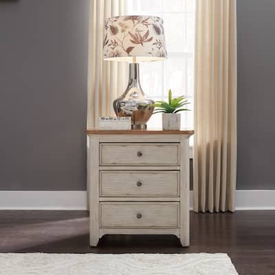 Farmhouse Reimagined Antique White 3-Drawer Night Stand with Charging Station
