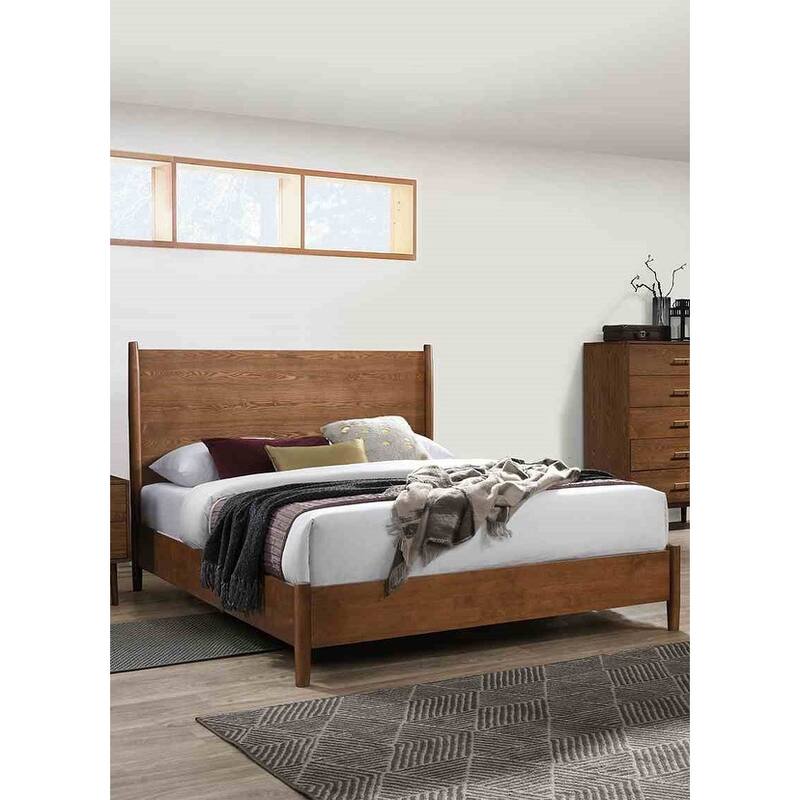 1PC Mid Century Modern Walnut Finish Platform Bed