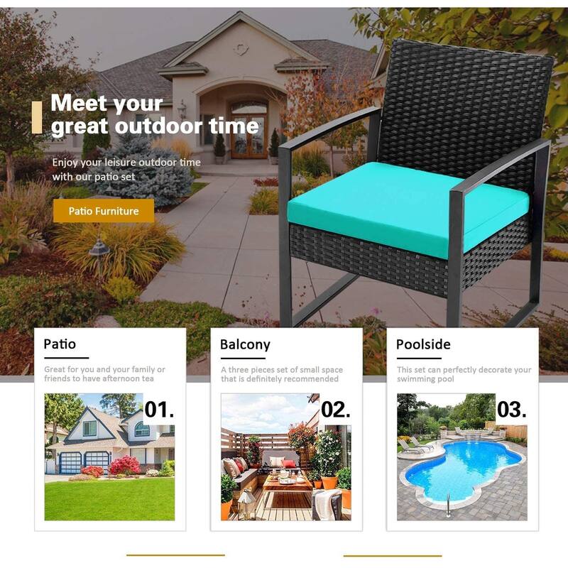 Furniwell 3 Pieces Patio Conversation Set Chairs with Coffee Table