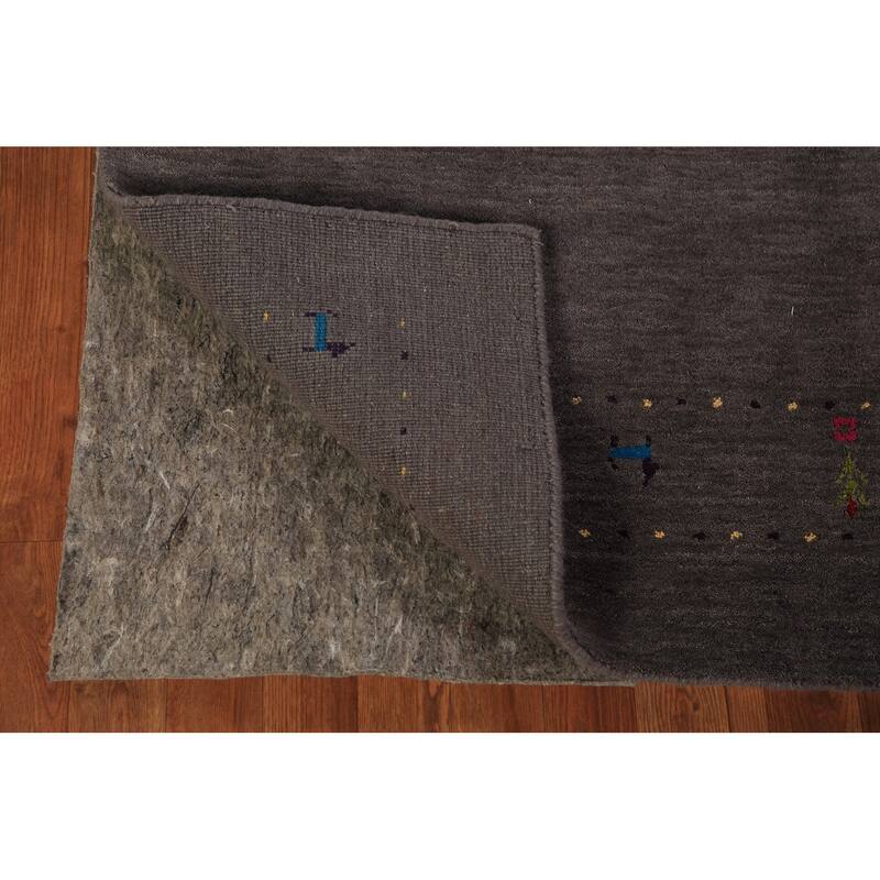 Tribal Charcoal Gabbeh Oriental Rug Handmade Wool Carpet - 4'8"x 6'7"