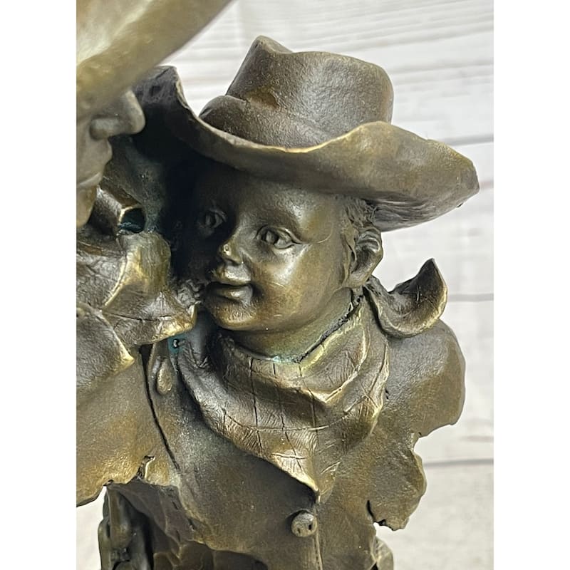 Just Like Papa Western Cowboy And Son Bronze Bust Statue Sculpture 13 Inches X 6 Inches