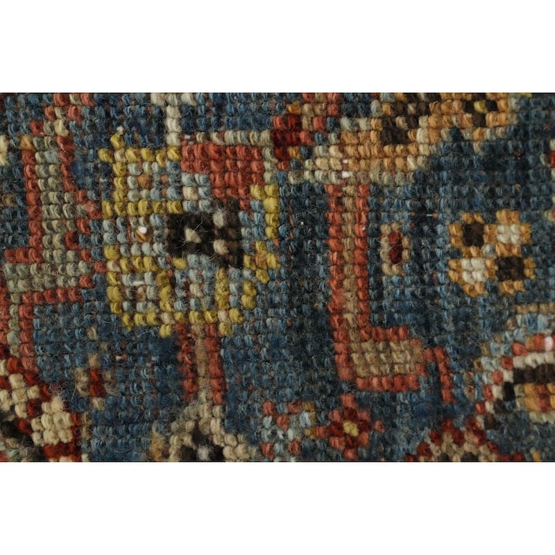 Hand Knotted Oriental 100% Wool Carpet Traditional All-Over Navy Blue & Blues Heriz (Bakhshayesh) Runner Rug - 15' 0'' X 3' 4''
