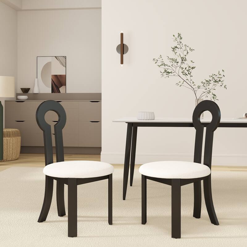 Modern Berber Fleece Upholstered Dining Chair Solid Wood Dining Chair ( Set of 2)