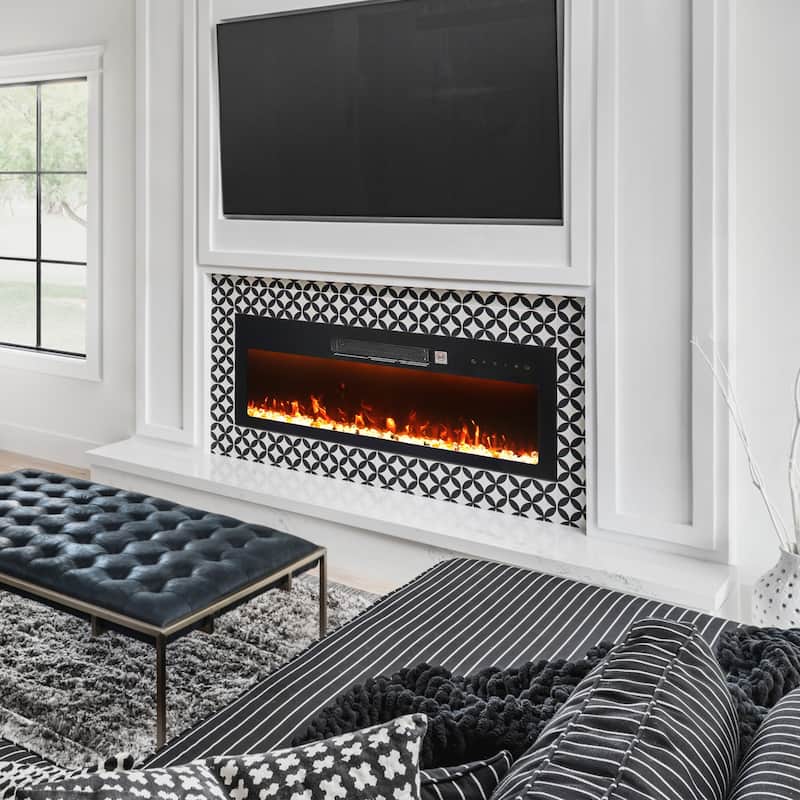 36" Modern Built-In Wall Mounted Indoor Electric Fireplace with Remote Control