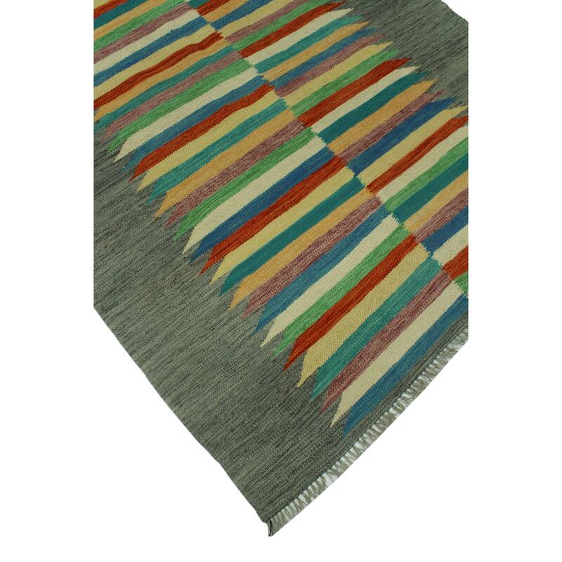 Hand-Woven Winchester Kilim Khaleeq Rust/Blue Rug - 4'0" x 5'10"