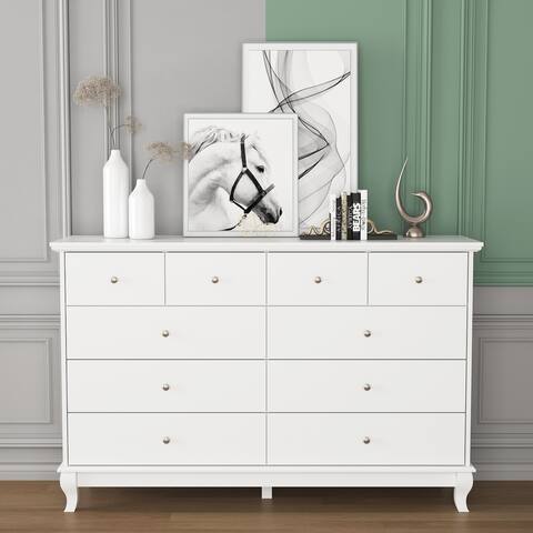 55.1W Chest Dresser Cloest for Bedroom Double Dresser White/Black