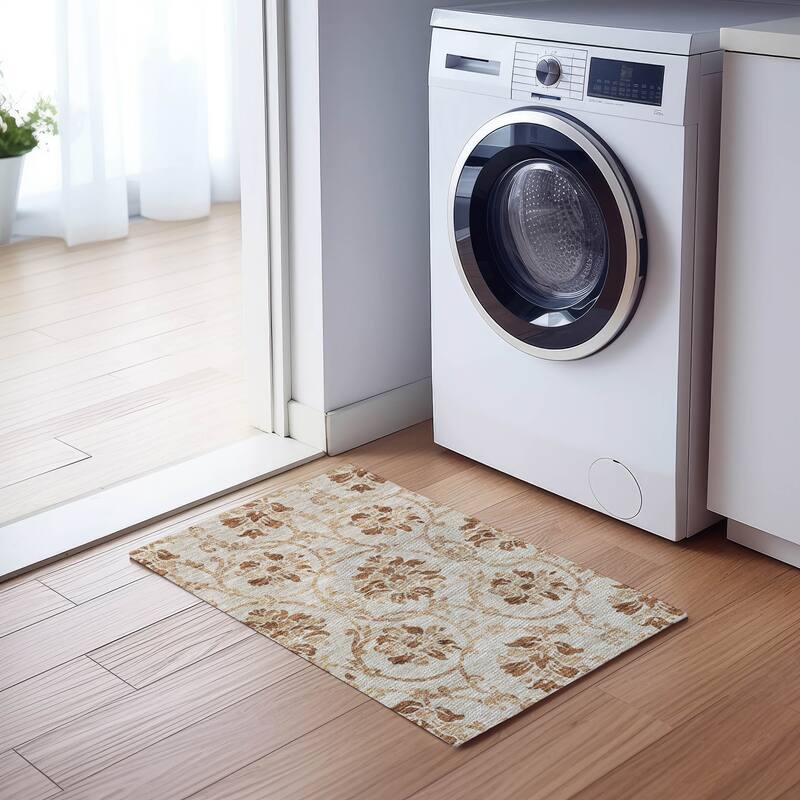 Machine Washable Indoor/ Outdoor Chantille Scroll Floral Rug