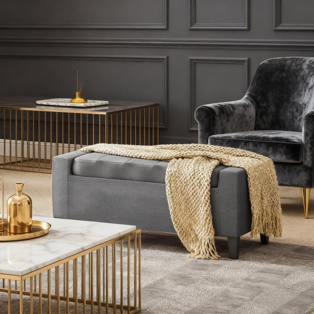 Upholstered Entryway Bench with Seating, Storage Ottoman Bench, with Lift Top and Rubberwood Legs