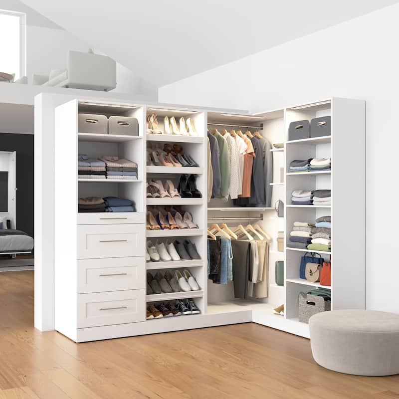 Bestar Florence 85W x 69D L Shaped Walk-In Closet System, Shaker - White