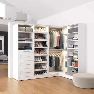 Bestar Florence 85W x 69D L Shaped Walk-In Closet System, Shaker