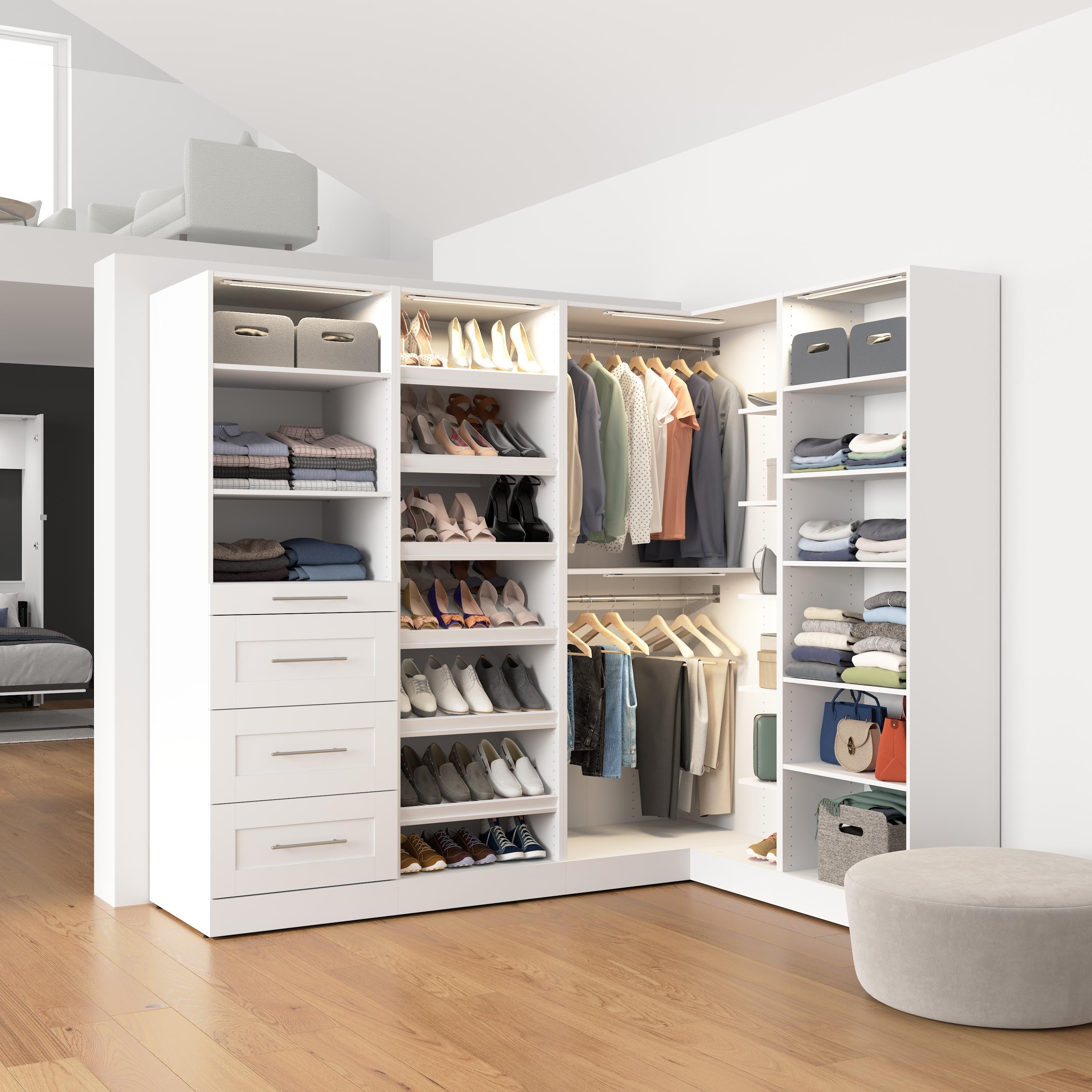 Bestar Florence 85W x 69D L Shaped Walk-In Closet System, Shaker