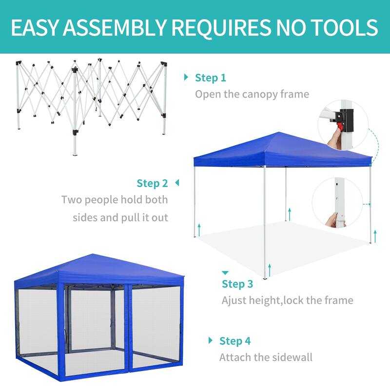 10x10 FT Pop Up Canopy Tent with Mosquito Netting, Adjustable Height, Portable Sun Shelter with Wheeled Bag