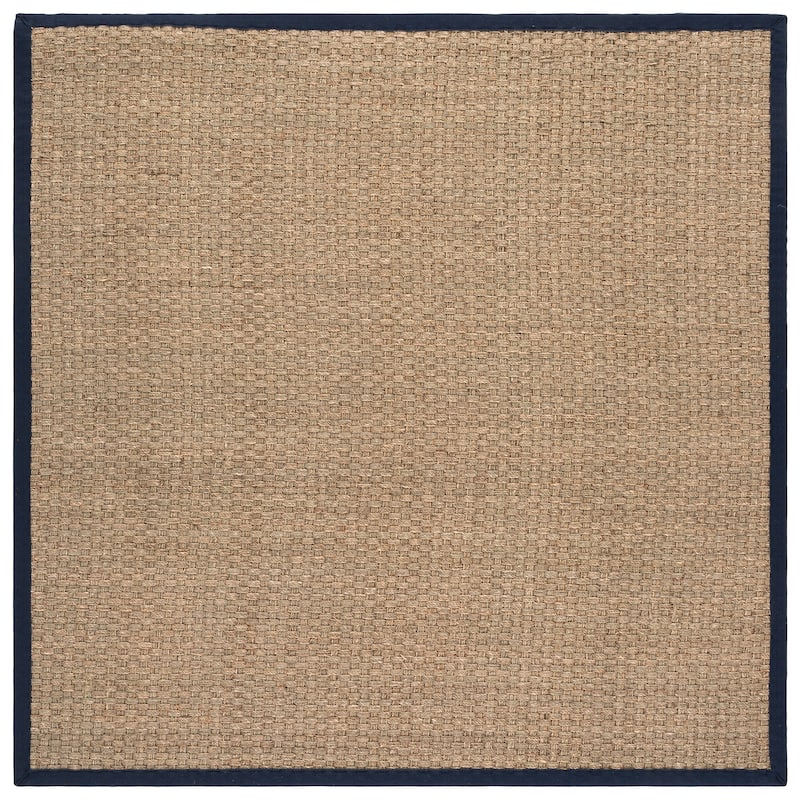 SAFAVIEH Natural Fiber Zymryd Basketweave Seagrass Rug - 3' Square - Natural/Navy Blue