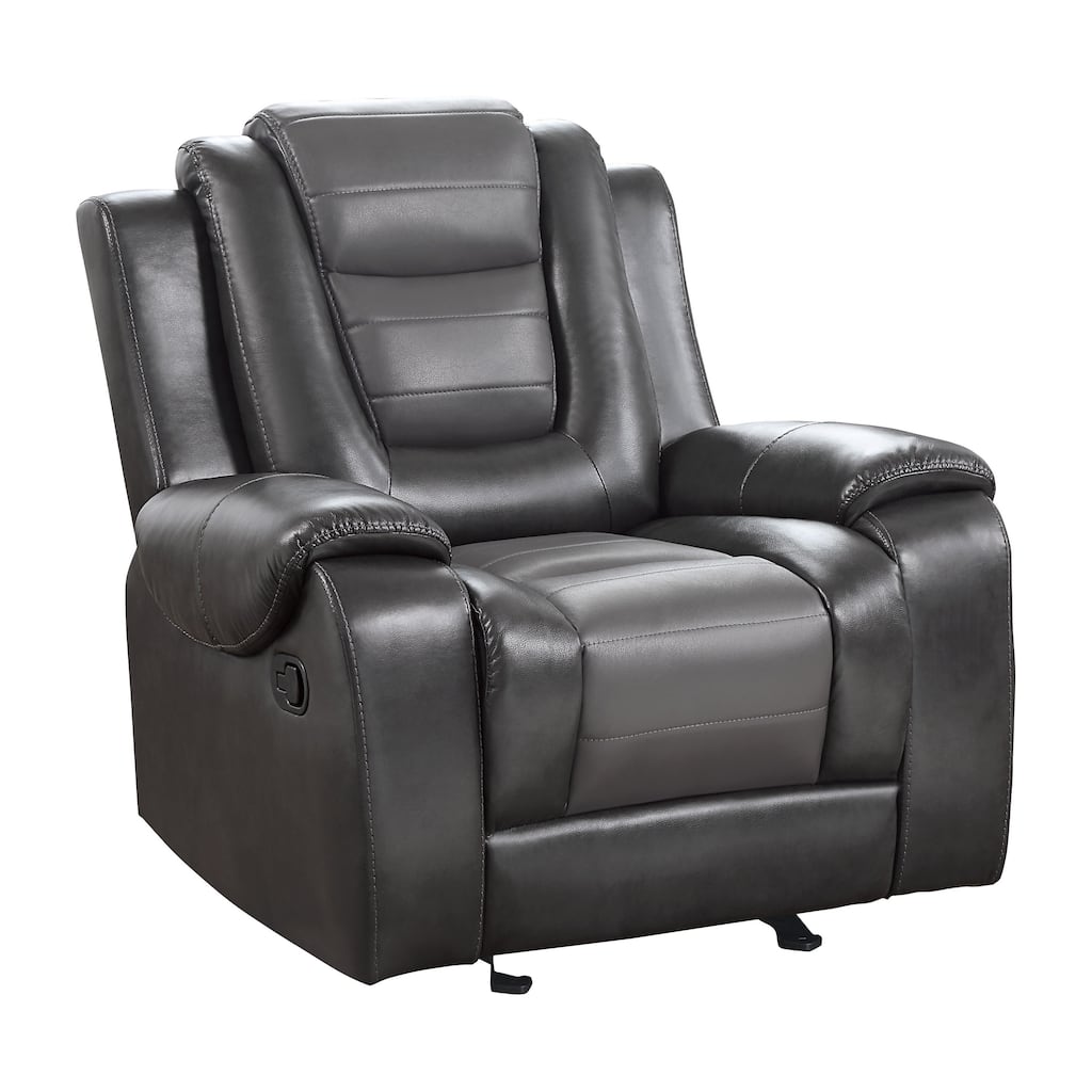 Istro 39 Inch Glider Manual Recliner Chair, 2 Tone Gray Faux Leather