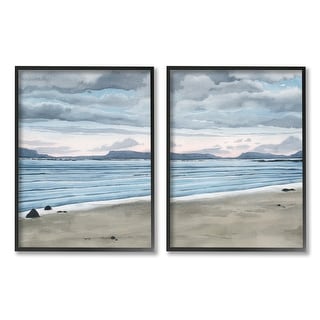 Stupell Cloudy Summer Beach Shore Watercolor 2 Piece Framed Giclee Art ...