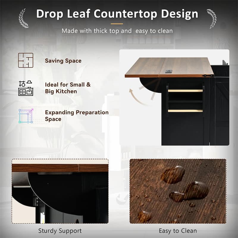 54.5"Wood Rolling Kitchen Island w/ Power Outlet,Internal Storage Rack
