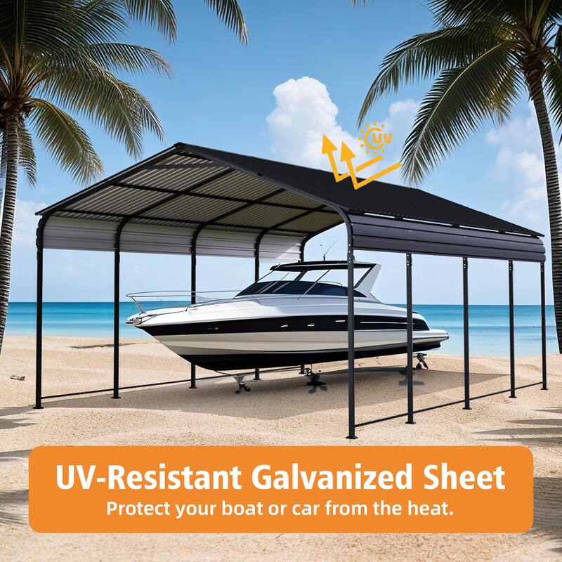 12x20 FT Heavy Duty Metal Carport With Galvanized Steel Roof With Enhanced Base Outdoor Car Port Shelter