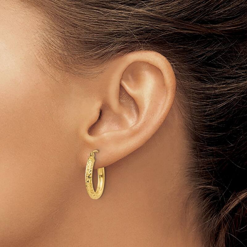 Curata 14k Yellow Gold Sparkle Cut Round Hoop Earrings - 20x20mm