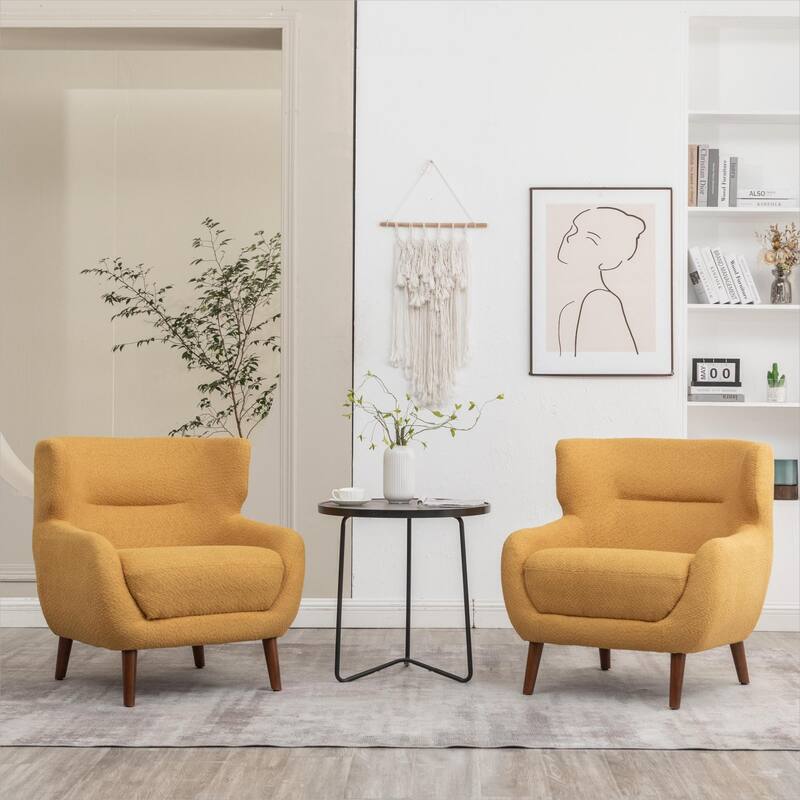 XINMICS Tufted Accent Chair, Wingback Upholstered Armchair for Living Room, Bedroom, Set of 2