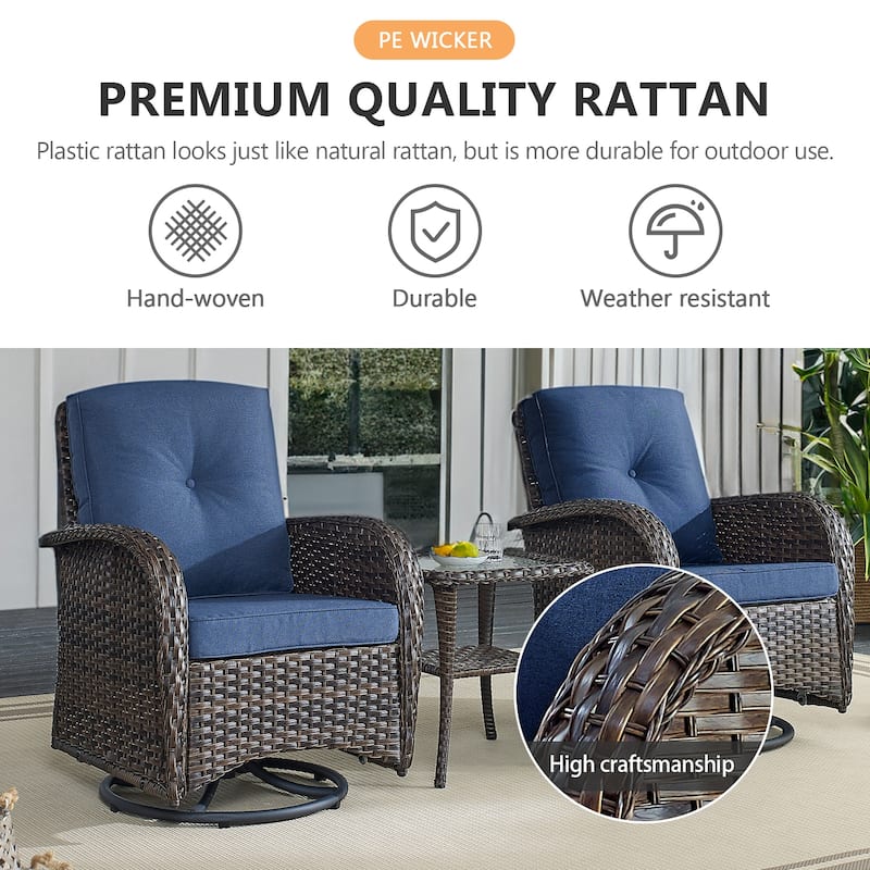 Outdoor Rocker Patio Chairs 360 ° Swivel with Ottoman
