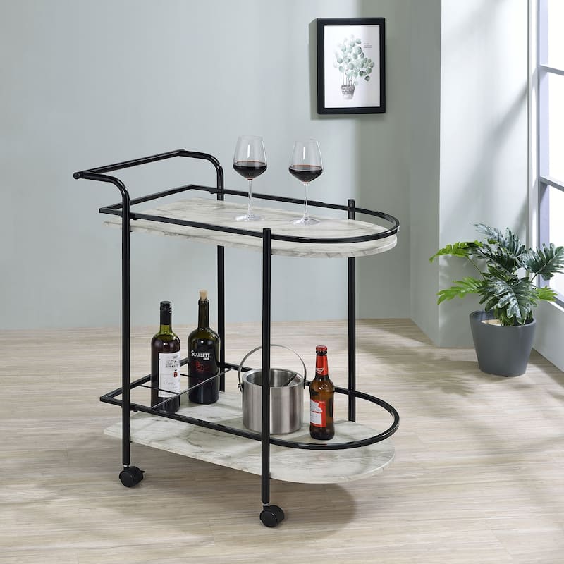 Desiree 2-tier Faux Marble Shelf Metal Bar Cart