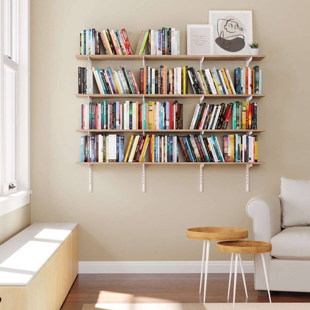 Wallniture Turin 60" Floating Shelves, Wall Bookshelf, Wood Shelf with Adjustable Brackets, Farmhouse, Tier & Finish Options