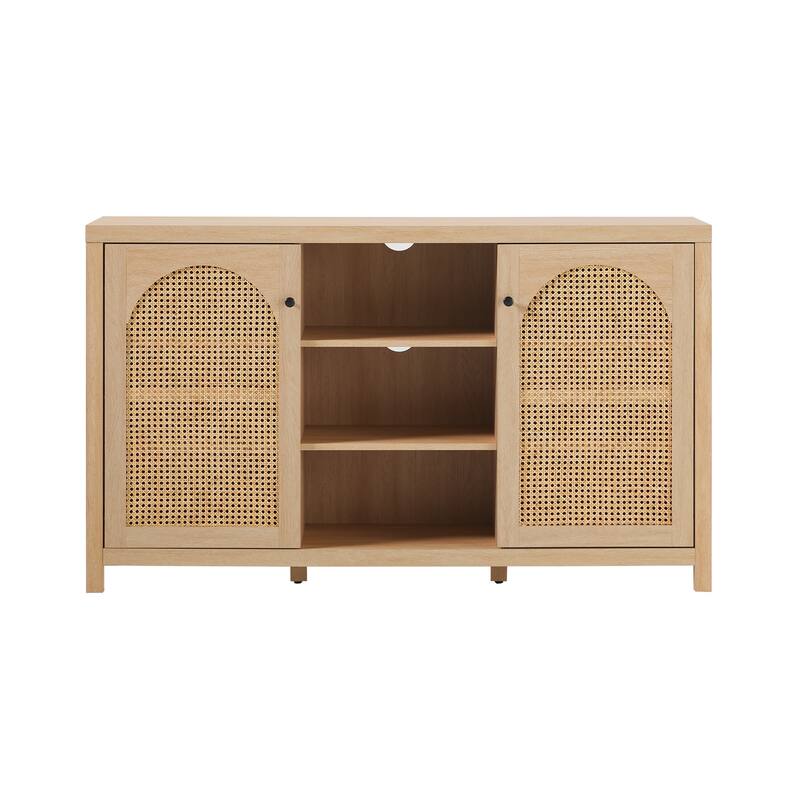 Transitional 58" 2-Door Sideboard with Arched Rattan Panels