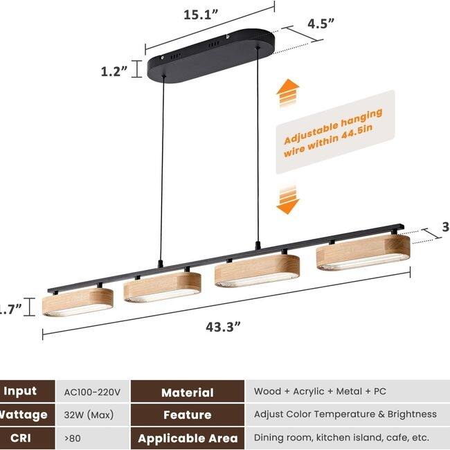 Lights Rustic Dimmable Pendant for Kitchen Island Over Dining Table