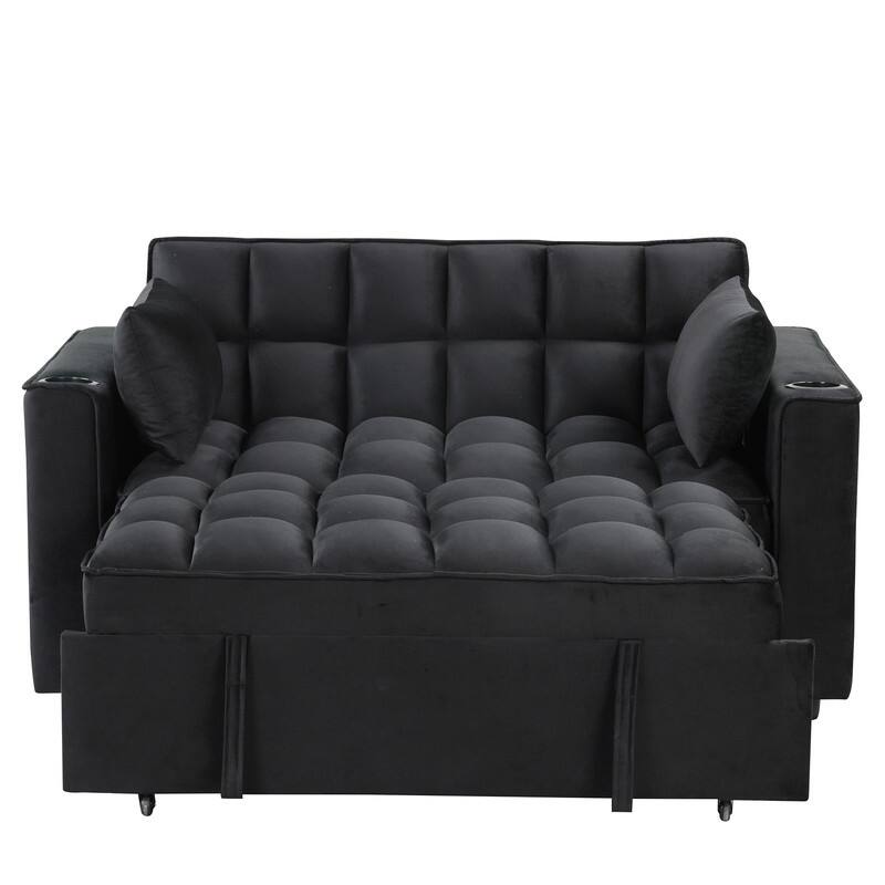 4-1 Multi-Functional Sofa Bed, 55.3" Sleeper Sofa Bed with Cup Holder & USB Port, Convertible Sleeper Couch Bed for Living Room