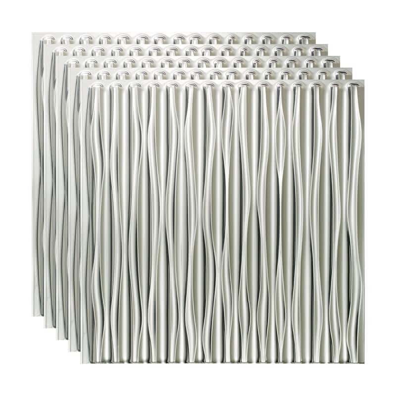 FASÄDE Dunes Vertical Decorative Vinyl 2ft x 2ft Glue Up Ceiling Panel in Brushed Aluminum (5 Pack) - 5 Pack - Brushed Aluminum
