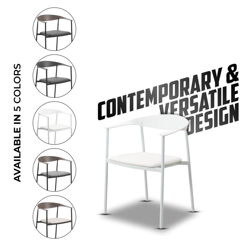 Kora Modern Leather Dining Chair with Open Backrest and Stainless Steel Frame for Dining, Living Room, or Home Office Set of 2