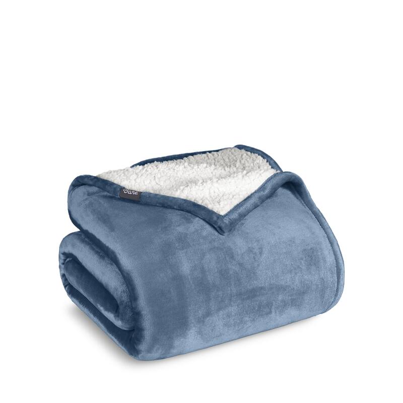 Bare Home Sherpa Fleece Blanket - Reversible Plush Bed Blanket - King - Coronet Blue