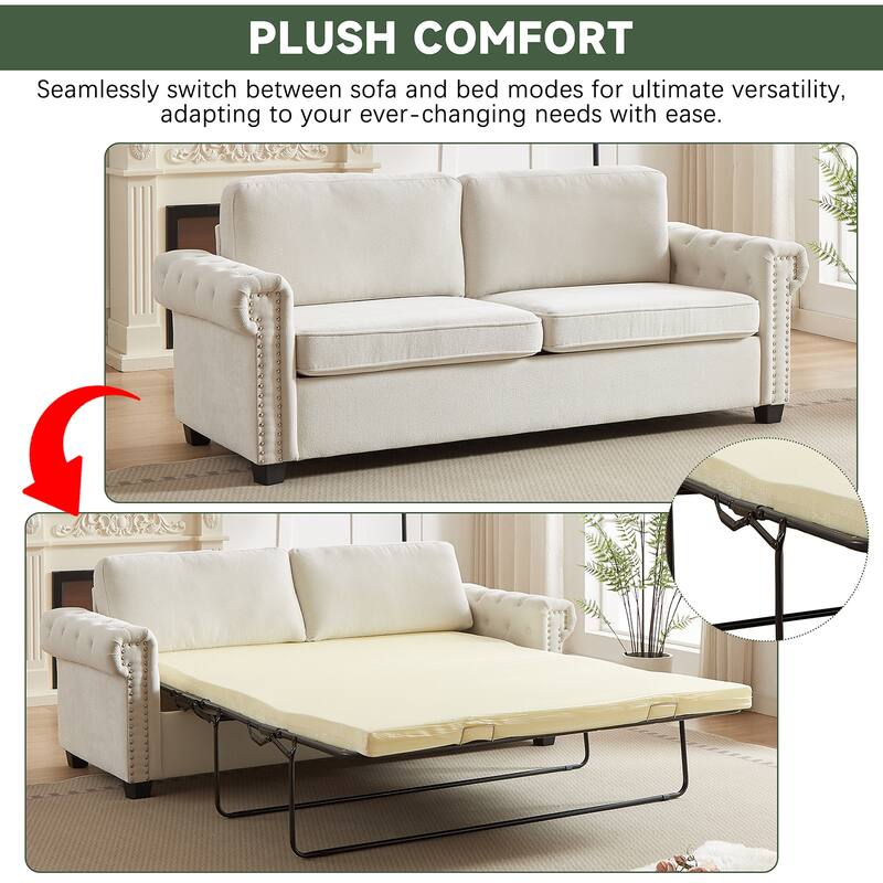 FX 83.8" Convertible Sleeper Sofa Bed, 2-in-1 Pullout Sofa Bed, Polyester Sleeper Sofa Bed with Folding Mattress