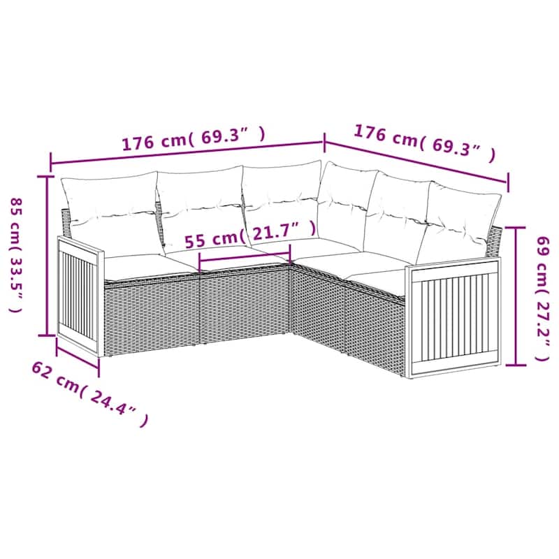 vidaXL Patio Sofa Set with Cushions Outdoor Conversation Furniture Poly Rattan