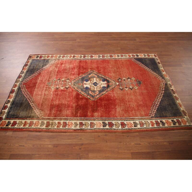 Hand Knotted Oriental 100% Wool Carpet Traditional Medallion Red Shiraz Area Rug - 6' 3'' X 3' 11''